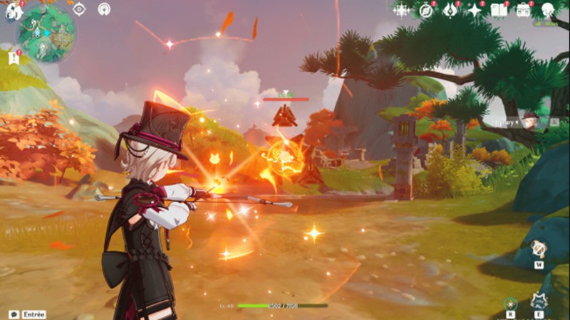 Genshin impact gameplay showing character aiming a bow