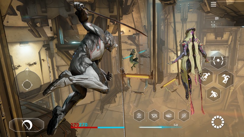 Warframe action gameplay screenshot on mobile
